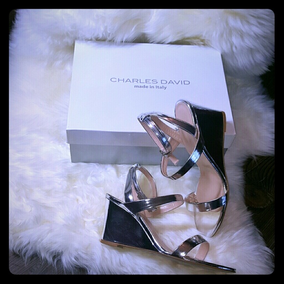 Charles David Shoes - Charles David Cassie Silver Wedge Sandal Sz 8